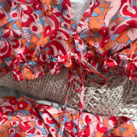 Aveloria Allover Print Cut-waist Ruched Slit Side Dress 2 Piece Sz L - Picture 4 of 7